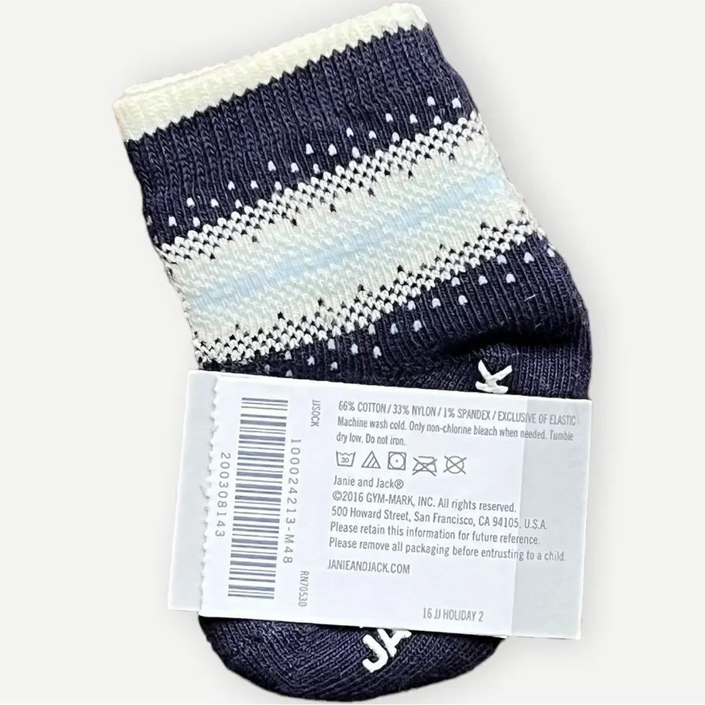 Janie and Jack Infant Baby Navy Blue Fair Isle Socks. One Pair. 0-3 Months. NEW.